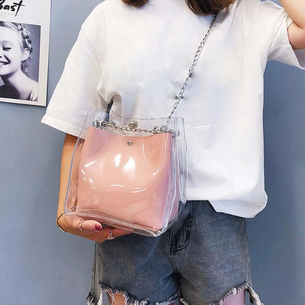 Women Small Transparent Bucket Bags Chain Bag Totes Compound Female sac transparent femme Dropshipping #BA30 | Багаж и сумки