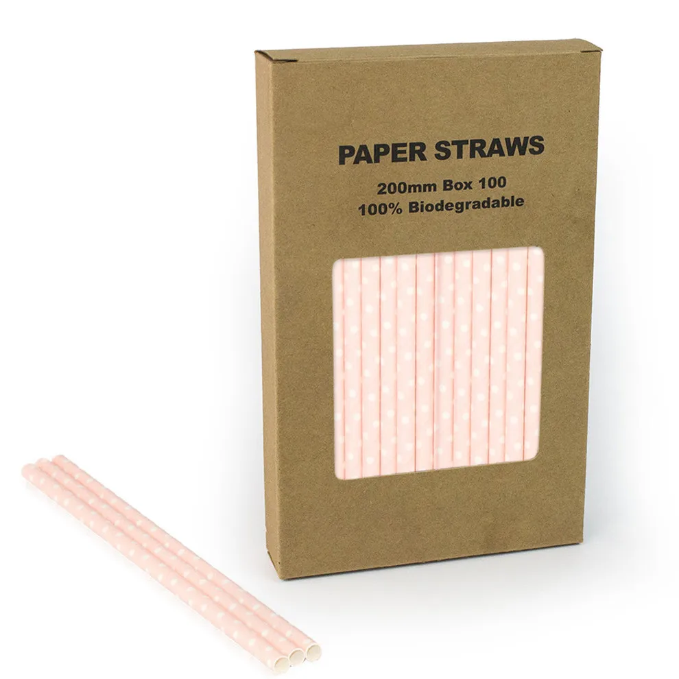 

100 pcs/Box Swiss Dot Light Pink Paper Straws,Pastel Blush Girl Bridal Baby Shower Birthday Party Wedding Soda Drinking Straws
