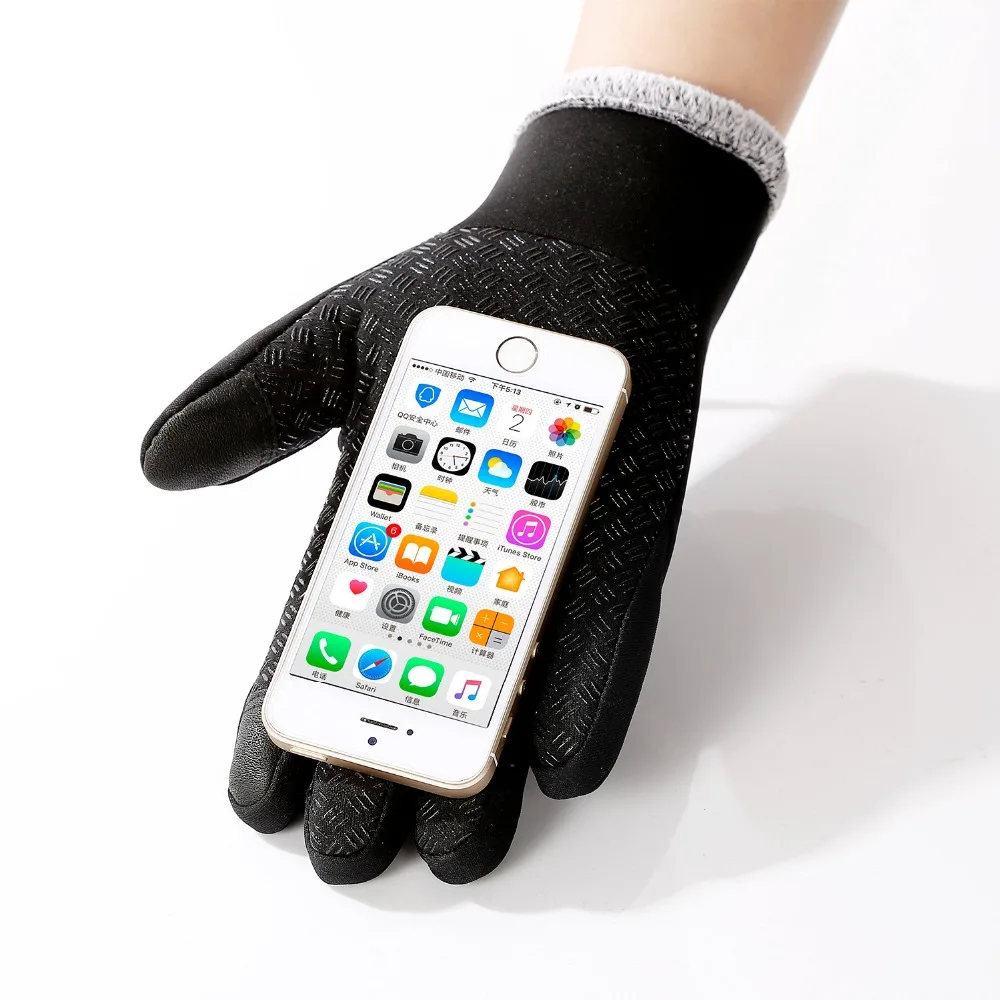 Черные перчатки для бега с сенсорным экраном зимние теплые спортивные