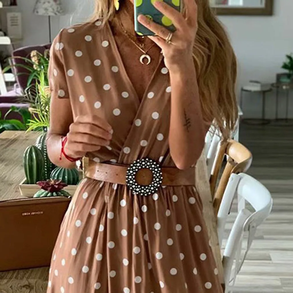 Женское длинное платье в горошек Boho свободные пляжные платья и туники размера