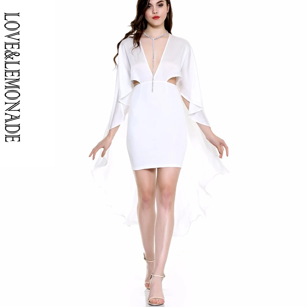 Любовь и лимонад белый вырез V воротник платье плащ TB 10019|cloak dress|cut outtb dress |