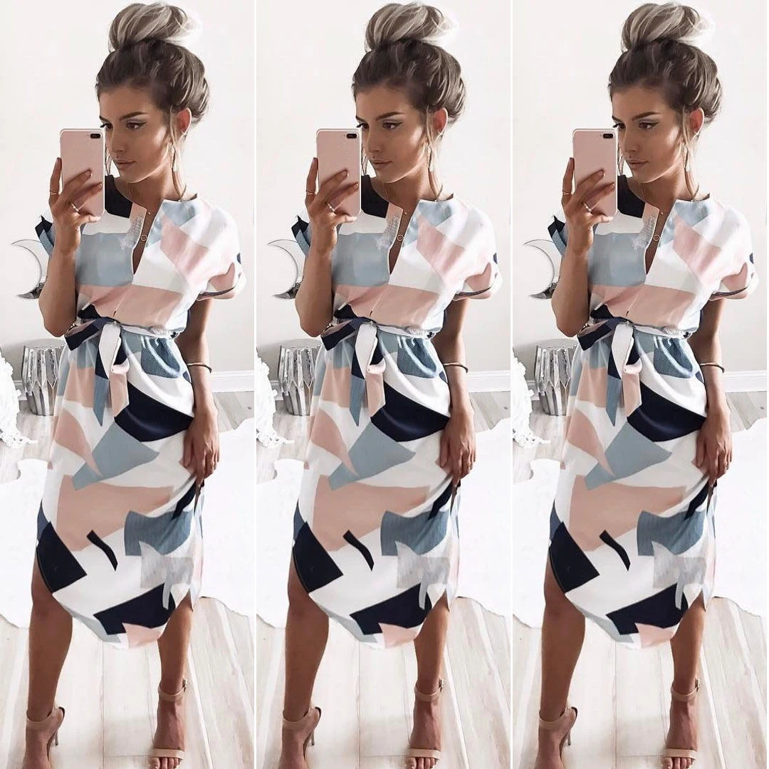 Летнее платье женское богемное стильное пляжное с геометрическим принтом