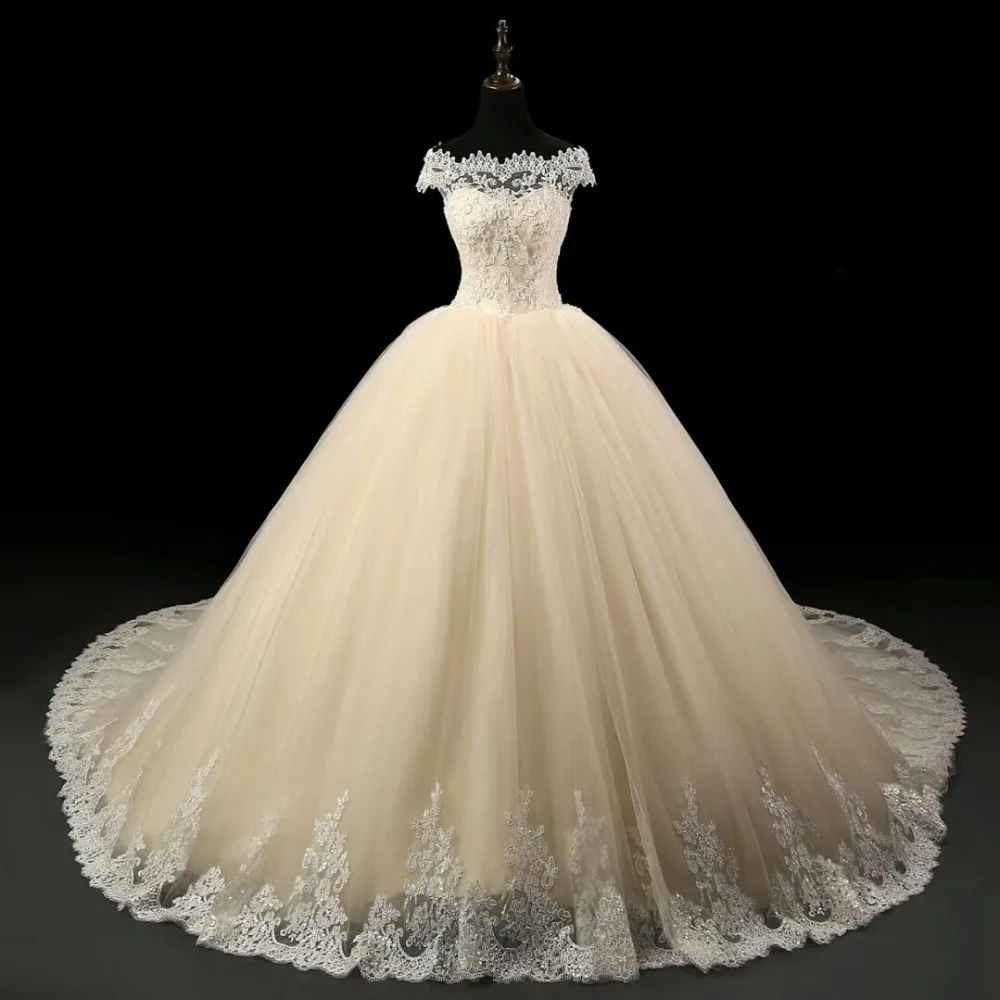

Vestido De Noiva Princesa Elegant Off-shoulder Ball Gown Lace Appliques Wedding Dress Plus Size Long Pearls Bride Dress YW56