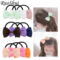 1pc solid small bows girls elastic hair bands mini sweet ribbow bow hair ties kids ponytail holder rubber hair accessories