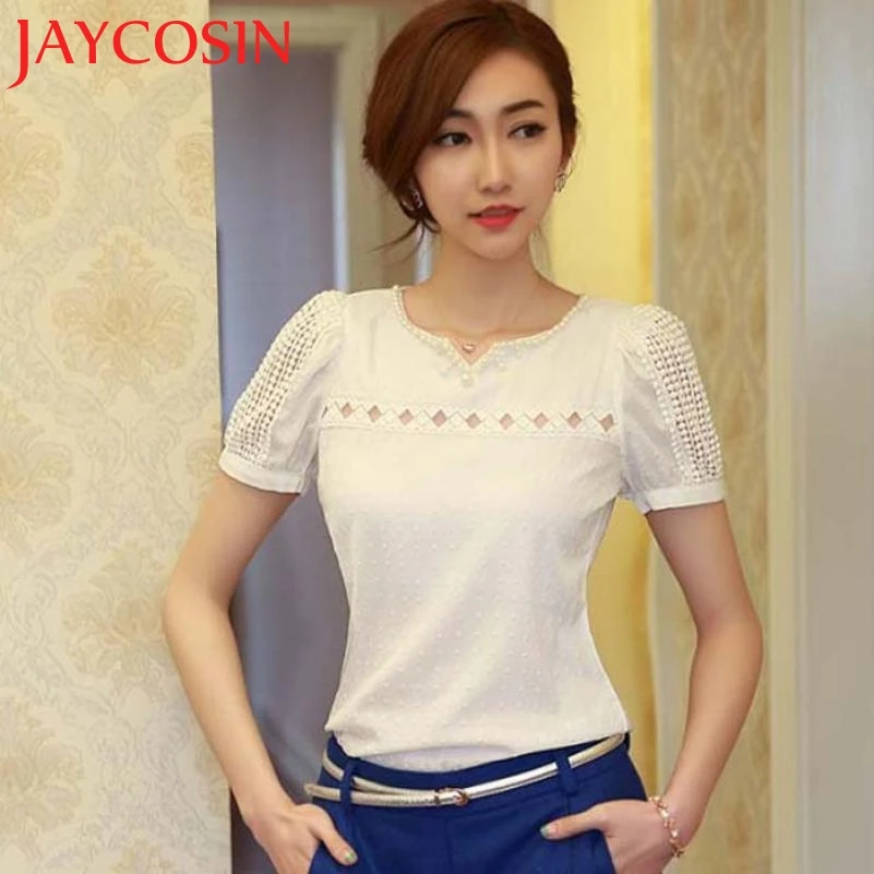 2017 Marketing Hot 1 PC Lady Women Lace Short Sleeve Shirt V Neck Doll Chiffon Blouse Tops En Mousseline Drop Shipping 711 |