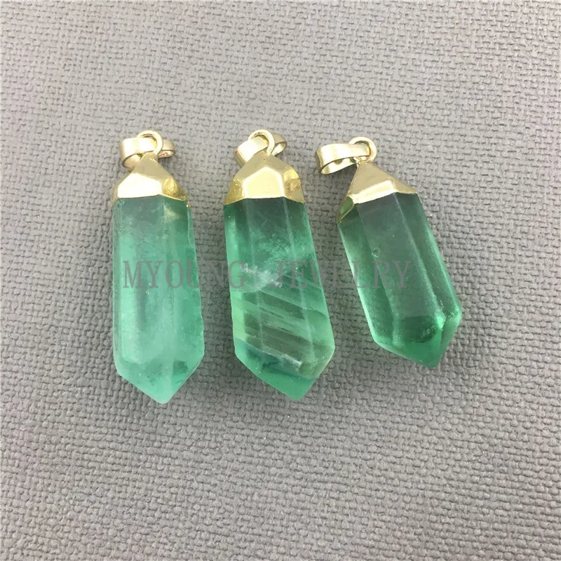 

MY0510 T Green Quartz Point Pendant Charm,Faceted Clear Green Water Drop Crystal Pendant with Gold Silver Color Cap