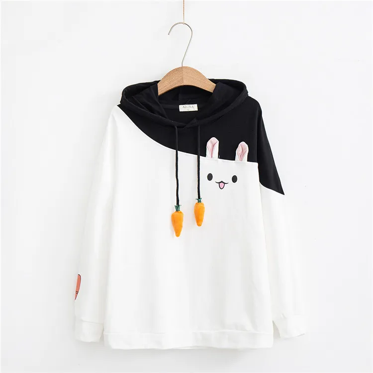 Merry Pretty для женщин толстовки животных Прекрасный пуловер Kawaii кроличья толстовка милый кролик Графический верхняя одежда Розовый Черный худи для девочек