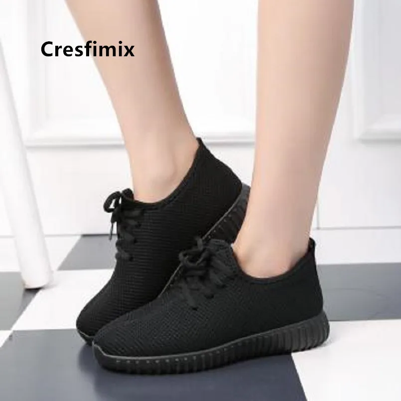

Cresfimix women fashion comfortable light weight sneakers lady black mesh breathable shoes zapatos mujer soft comfortable shoes