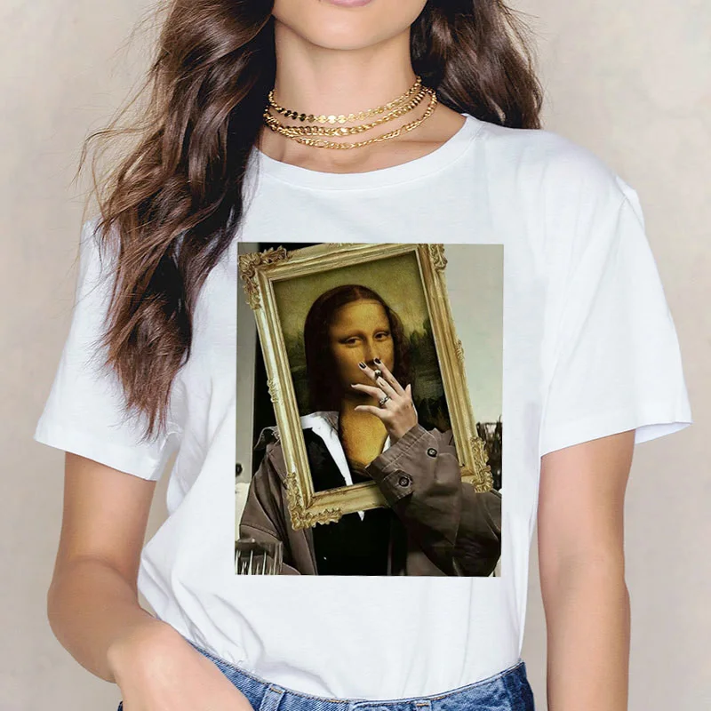 Женская футболка Mona Lisa белая Винтажная в стиле Харадзюку с эстетическим дизайном