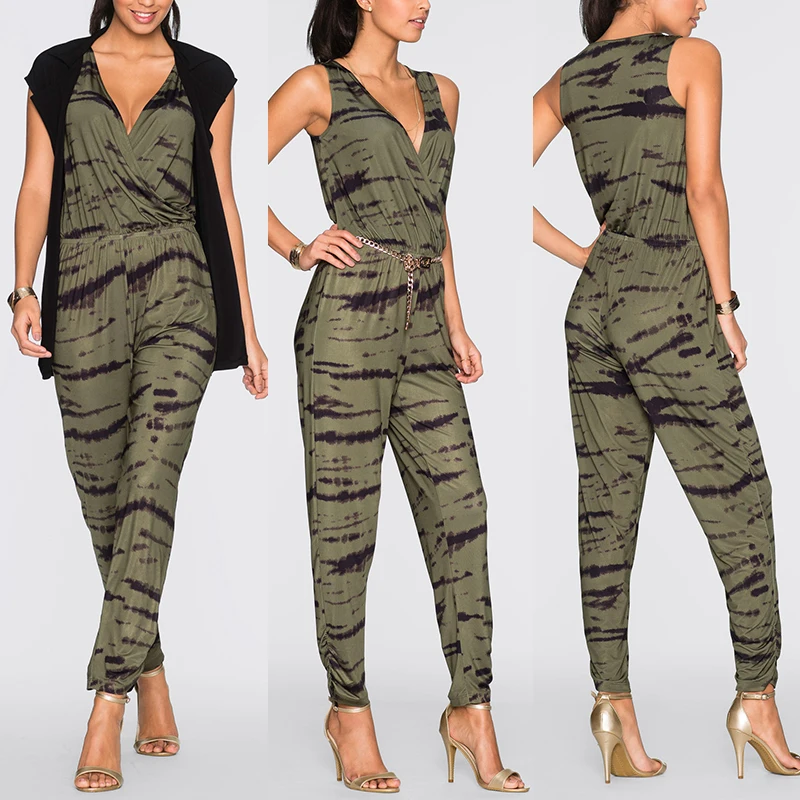 New Women Sleeveless Printed Jumpsuit Ladies Casual Party V Neck Playsuit Romper | Женская одежда
