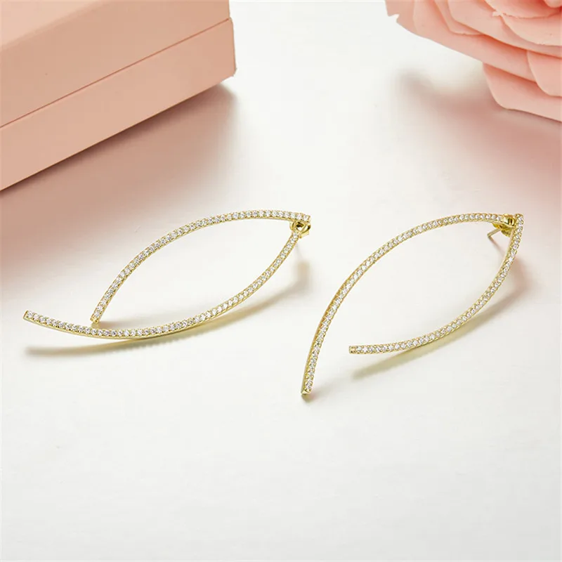 SLJELY 925 Sterling Silver Lines Earrings Micro Pave Full Cubic Zirconia Stones Asymmetry Geometric Women Brand Jewelry | Украшения и