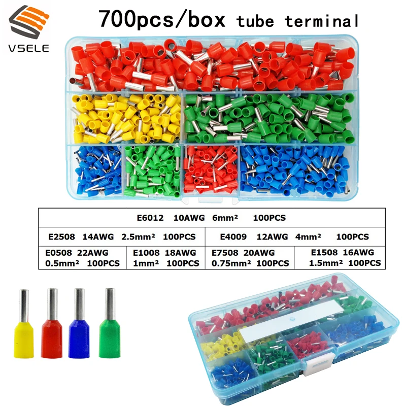 VSELE E0508 E7508 E1008 E1508 E2508 E4009 E6012 700 шт./лот трубки Изоляционные терминалы провода