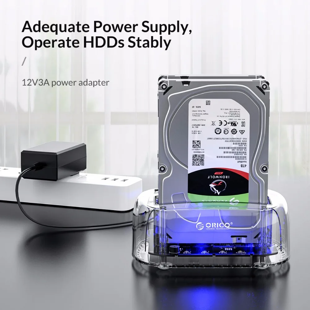 

ORICO 2.5/3.5 inch 2 Bay USB C Transparent Hard Drive Enclosure With Clone Function Support 24TB USB3.1 Gen1 HDD Dock Station