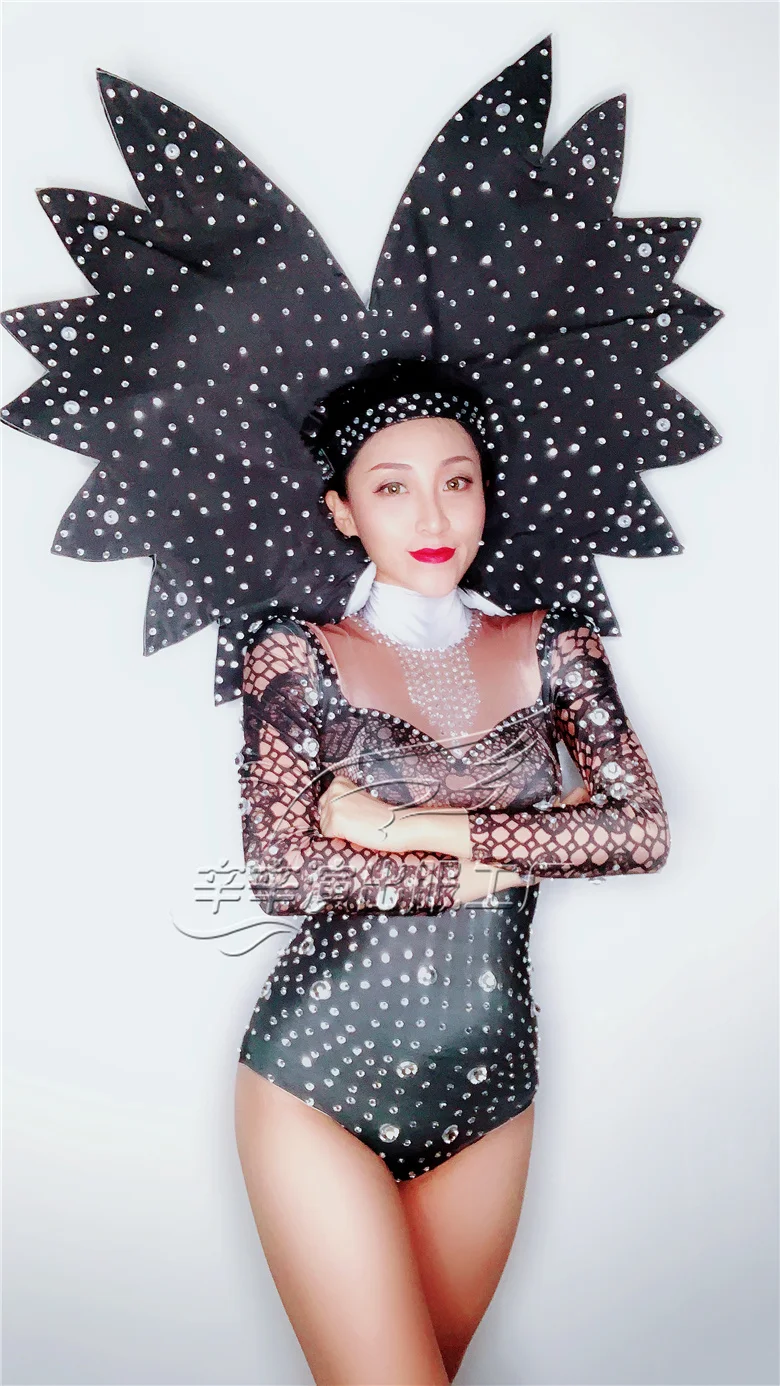 Sexy Sparkly Crystals Dance Leotard Rhinestones Stretch Bodysuit Performanace Costume Stage Wear Celebrate Festival Outfit DJ DS |