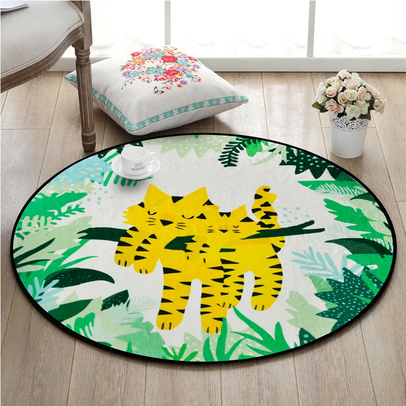 

Cartoon Animals Print Round Doormat Non-Slip Rugs Pad Flamingo Tiger Parrot Bear Tropical Carpet Kids Room Home Decor Floor Mat