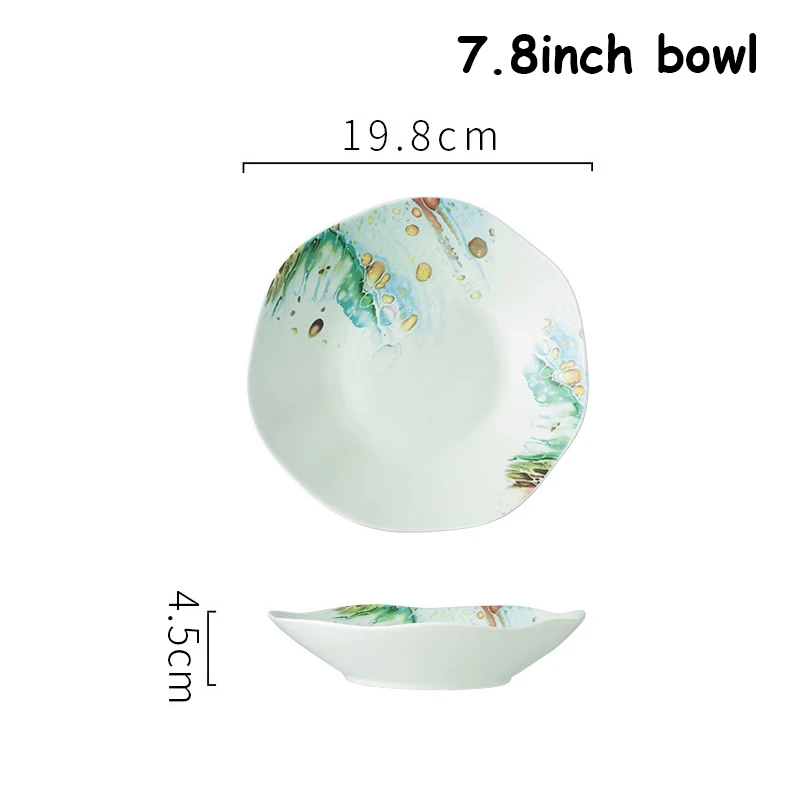 7.8 inch bowl Керамическая тарелка чаши для риса и супа ложка Noodel Контейнер Морской стиль столовая посуда набор неправильной еды сервировочная миска блюдо ложка набор 1 шт - Цвет: 7.8 inch bowl