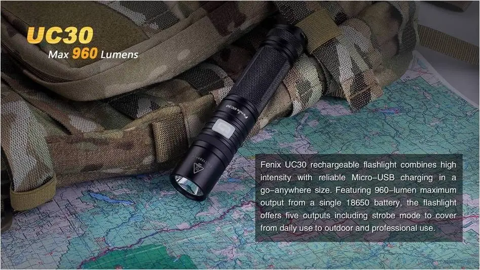 Fenix UC30 flashlight XM-L2 (U2) LED 960 Lumens Micro-USB rechargeable Flashlight w/ Battery | Лампы и освещение