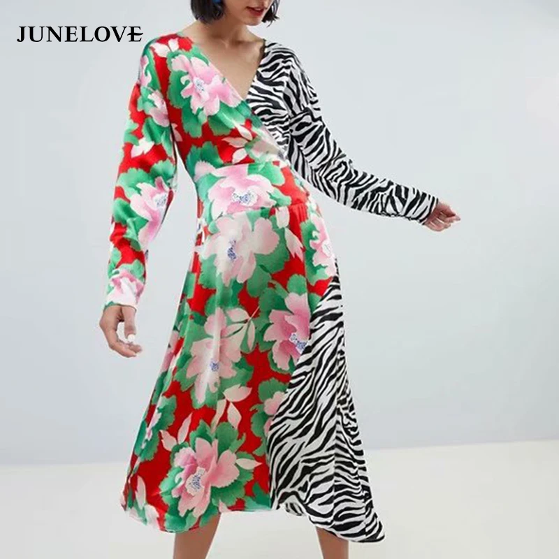 JuneLove женское весеннее лоскутное длинное платье макси винтажный рисунок с
