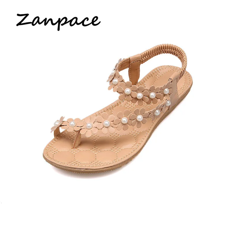 Сандалии ZANPACE женские с искусственным жемчугом Повседневная пляжная обувь без