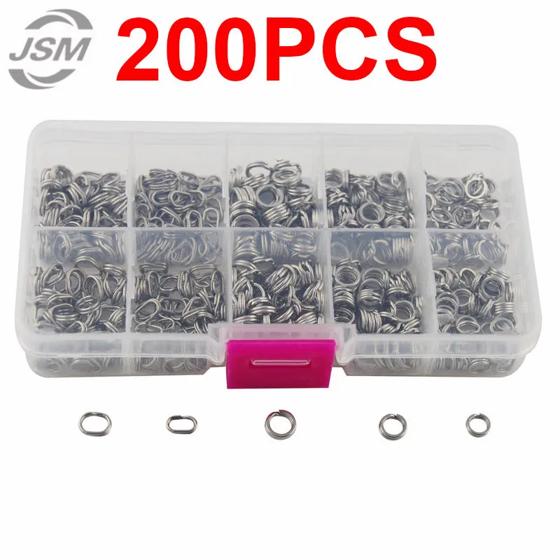 JSM 200 шт. рыболовные раздельные кольца из нержавеющей стали разных размеров