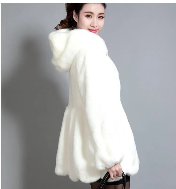Black/White Womens Long Hoodies Fur Coats Large Size Female Casual Faux Rabbit Jackets Winter And Autumn Overcoats K52 | Женская одежда