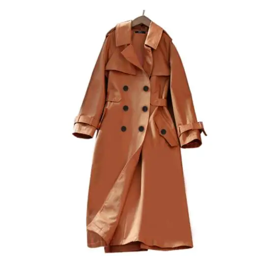 2018 Khaki Caramel colour Long Trench Coat Women Vintage Military Belts Double Breasted Female Overcoat British Styl W378 | Женская