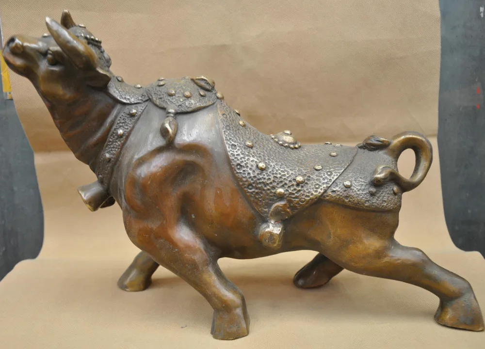 

bi002103 16'' China Fengshui Zodiac Strong Bull Ox Buffalo Bronze Statue