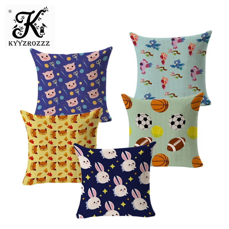 

Cartoon Decorative Cushion Covers Plain Weave Square Cotton LinenSofa Bed Home Decor Pillow Case Almohada