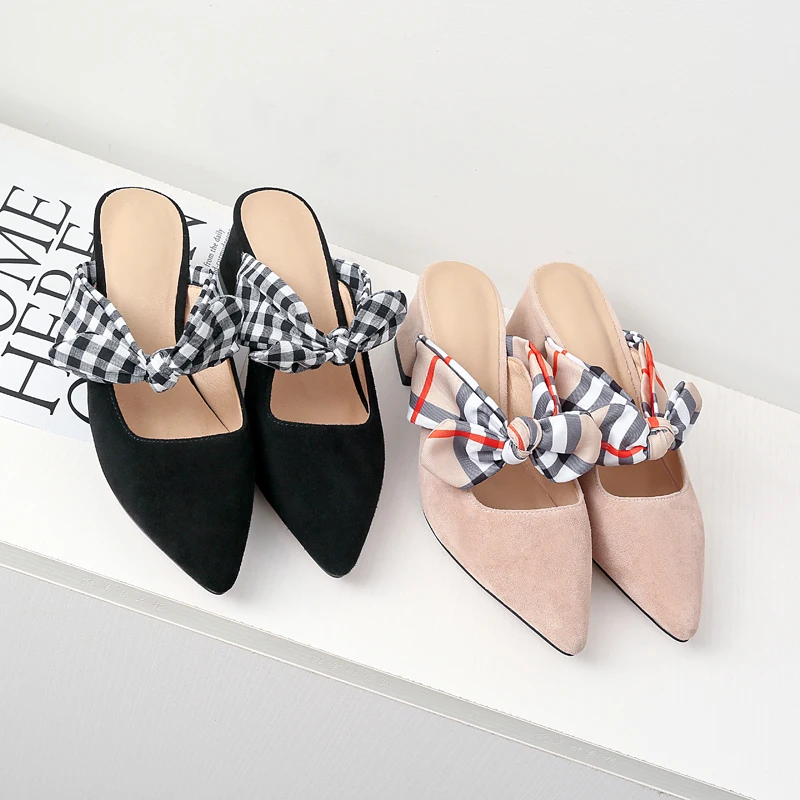Kmeioo Bow Tie Kitten Heels Slip On Pointed Toe Woman Shoes Low Heel Pumps Slingback Sandals Party Ladies | Обувь