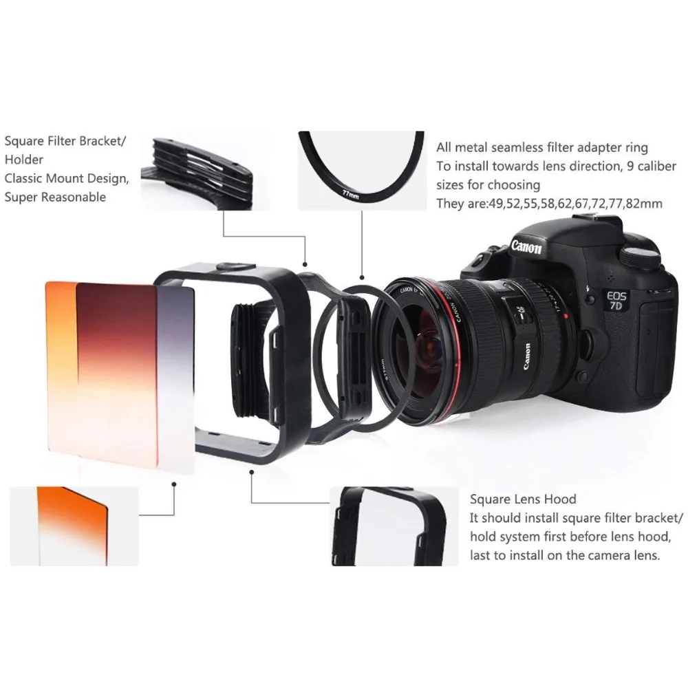 

K&F Concept 40 in 1 Camera Lens Filter Kit 24 Graduated Full Color nd filter Set+9 Adapter Ring+2 Holder+Lens Hood+4 Filter Bag