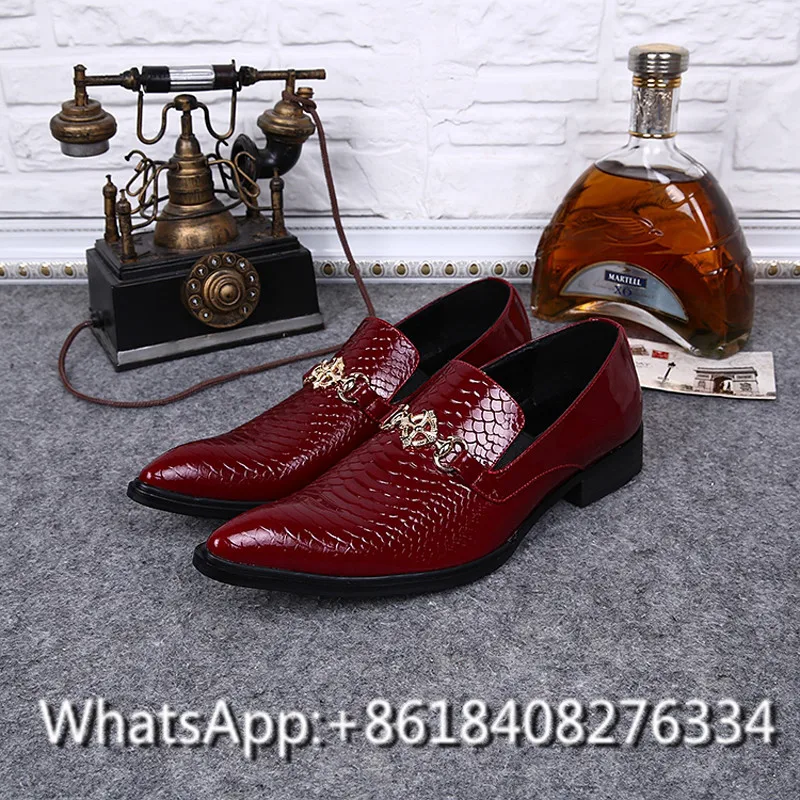 High Quality Men Shoes British Style Mental Decoration Genuine Leather Shoe Red Slip on Dress Wedding Business Men's Flats | Обувь