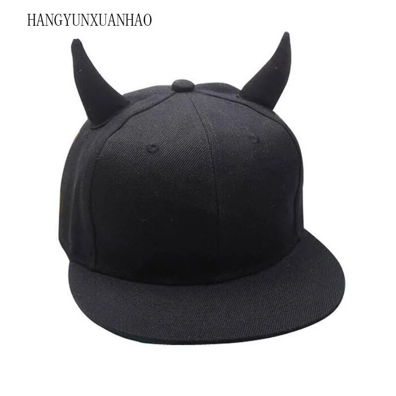 

HANGYUNXUANHAO Parent-child Black Men Women Punk Horn Baseball Cap Hip-hop Hat Adjustable Snapback Cap With Horns