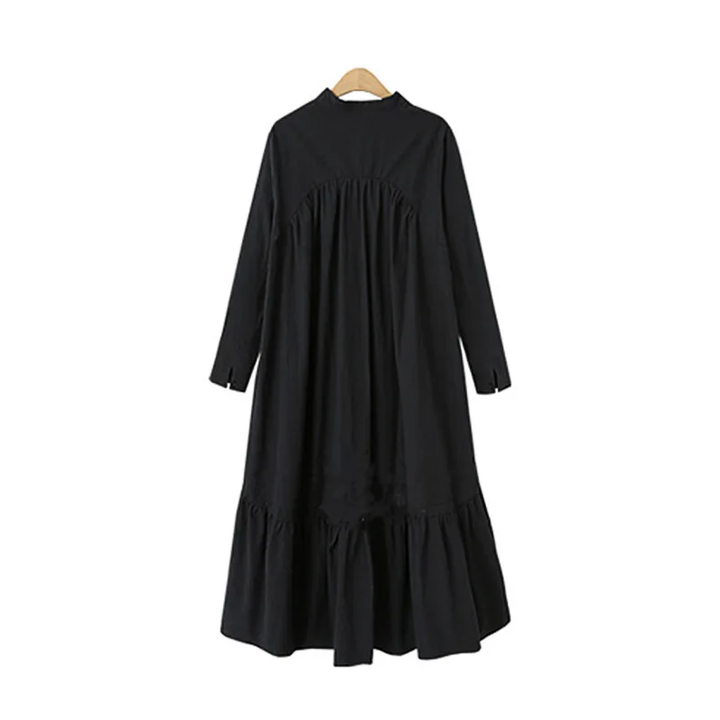 Женское свободное платье макси с длинным рукавом и оборками|ruffle dress|black womanlarge sizes |