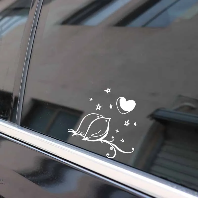 

YJZT 16CM*15.7CM Lovely Birds And Cute Star Car Sticker Vinyl Decal Black/Silver C3-0590
