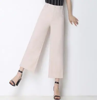 

Капри женские широкие повседневные, однотонные брюки с завышенной талией, синие, белые, зеленые, черные, hdl0911, весна-лето