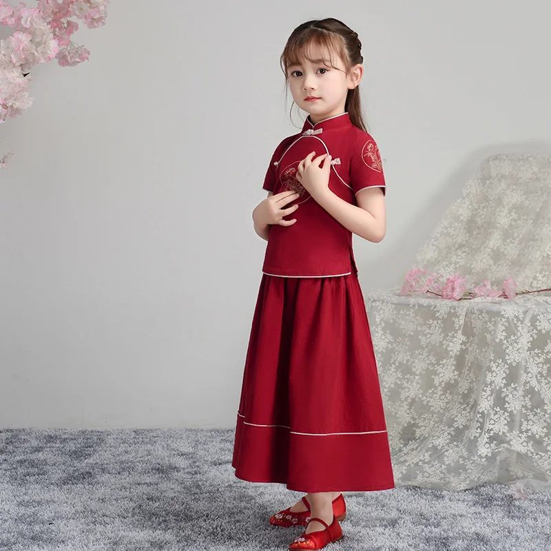 

Hanfu Costume Girls Chinese Style Summer Red Hanfu Chinese Ancient Traditional Clothes Folk Dance Performance Costume DQL1229