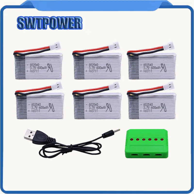 6 шт. 3 7 V 600 мА/ч 25C Батарея для Syma X5C 1 X5 X5SC X5SW H5C V931 в Lipo Зарядное устройство с
