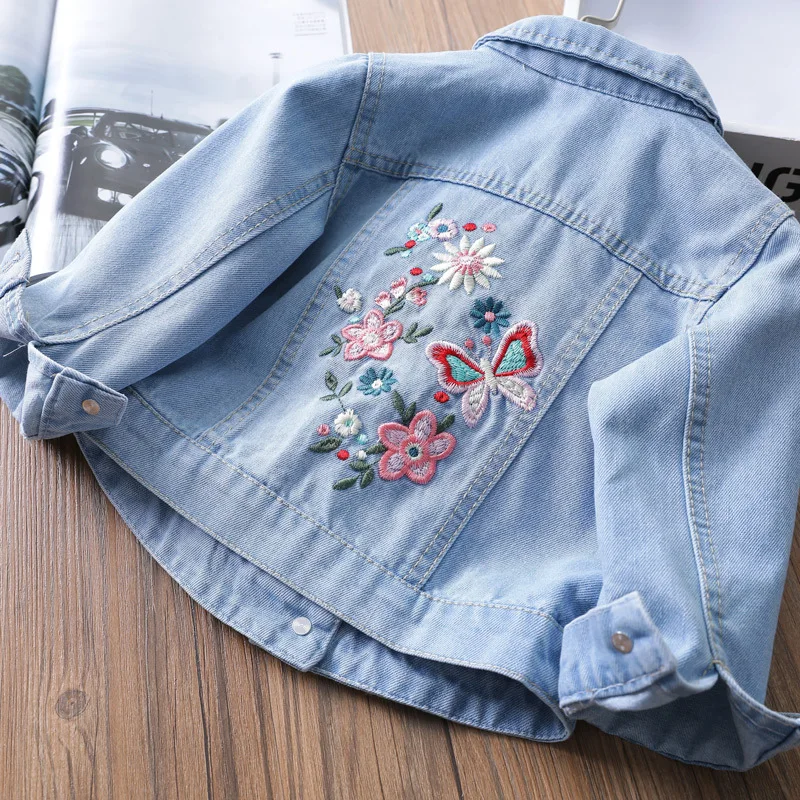

Baby Girl Flower Jacket Coat Kids Jacket Spring Autumn New Fashion Girls Long Sleeve Ripped Hole Jeans Jackets Outerwear Toddler
