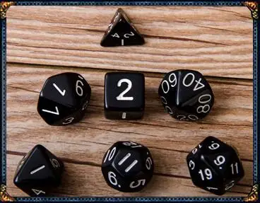 Black 7 шт. набор цифровых кубиков D4, D6, D8, D10, D10%, D12, D20 подземелья драконы многогранные Акриловые Игральные Кости, пластмассовые аксессуары для настольных игр, DnD, RPG GYH - Цвет: Black