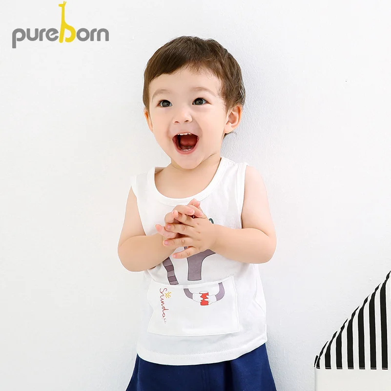 Pureborn/жилет для маленьких мальчиков и девочек; хлопковые топы без рукавов с рисунком для малышей; летняя одежда; Верхняя одежда; одежда для фотосессии