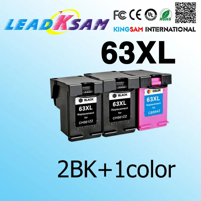 3 шт. = 2BK + 1CL 63XL Совместимость для hp63 63 DESKJET 3630 3632 Officejet 4652 4655 ENVY 4522 принтера HP XL