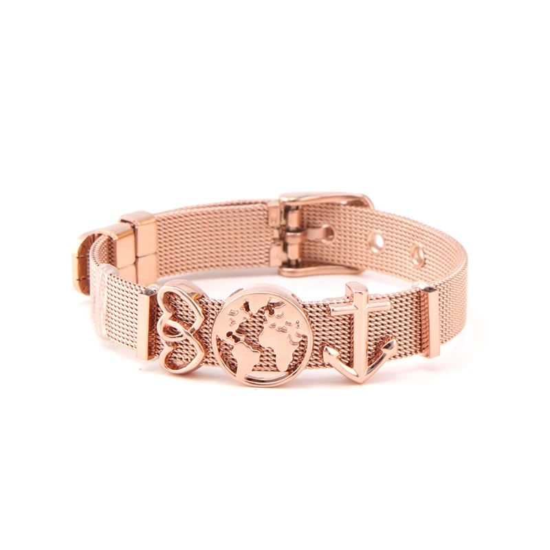 Somsoar ювелирные изделия розовое золото SOULMA WORLD Charm bracelets Set TRAVEL EXPLORE ore LIVE Mesh set with Map