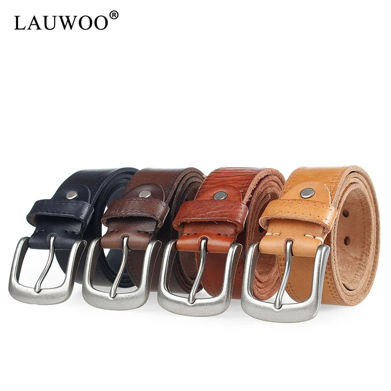 LAUWOO Men belt leather original Top grain Casual belts Pin buckle genuine men Cowhide strap Male Cinto | Аксессуары для одежды