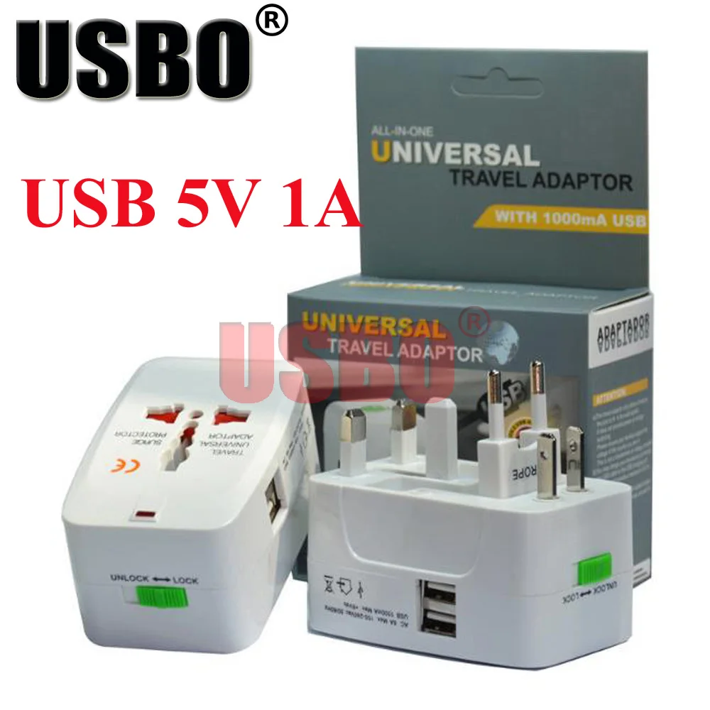 Универсальный дорожный адаптер с двумя USB портами белый многоцелевой