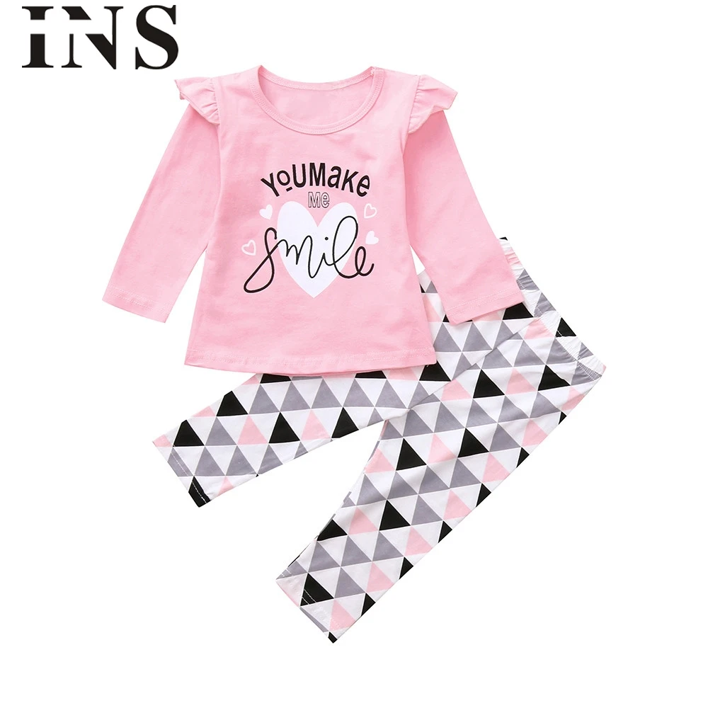 2018 new fashionNewborn Toddler Infant Baby Girls Letter Print Tops Geometric Pants Outfits Set for children L1025 | Детская одежда и