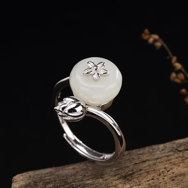 S925 Серебряное кольцо с инкрустированным цветком универсальное серебряное