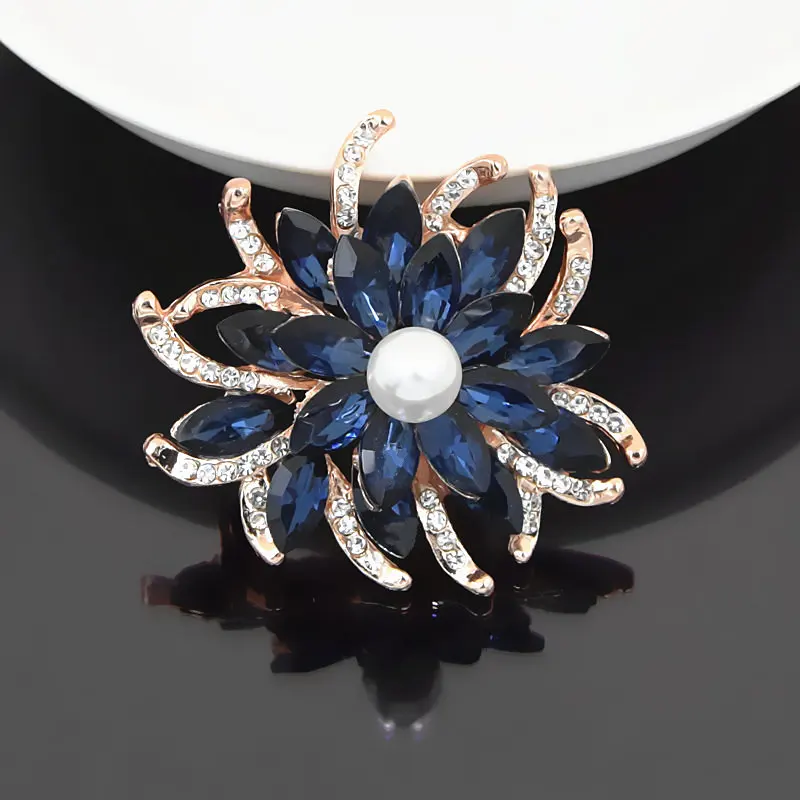 Dark Blue Utei Jewelry Elegant Crystal Flower Brooch Luxury Gold Color Floral Wedding Bridal Bouquet Broach Pin Women Jewelry Accessories - Окраска металла: Dark Blue