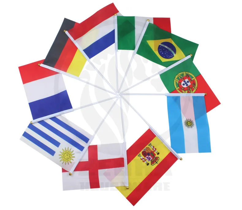 10 PCS/Lot 14*21cm BARBADOS National Flags Small Barbados Hand Flying Banner with pcs of 30cm Poles for Celebration |