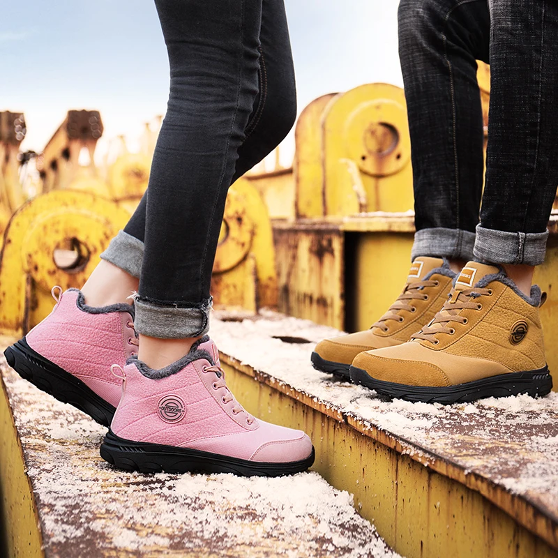 Weweya Outdoors Winter Sneakers Women Men Plush Cotton Running Shoes Non-slip Snow Sport Couple Trainers Camel Big Size 46 | Спорт и