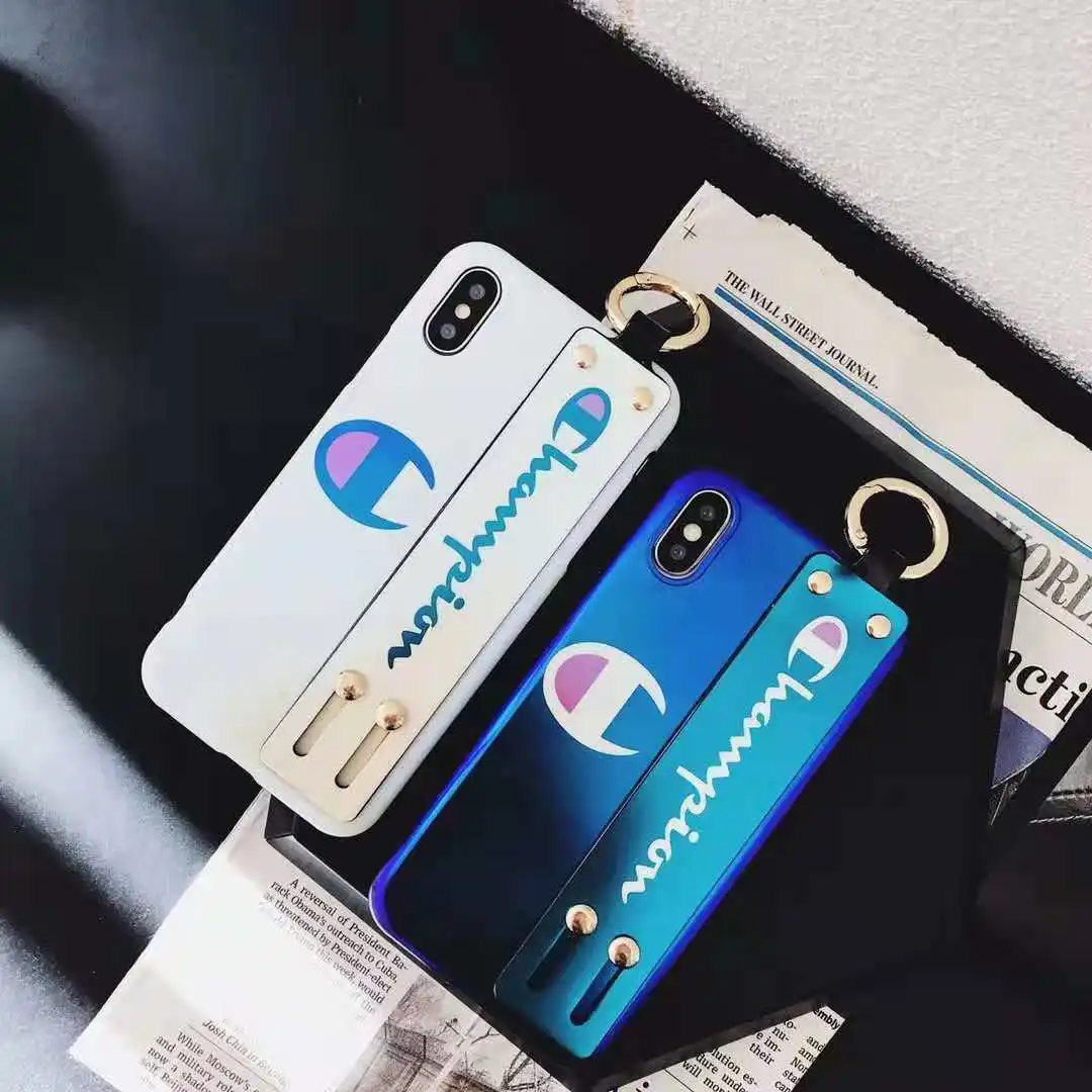 Fashion Blu-ray Wrist Strap Phone Case For iPhone 6 6S 7 8 Plus X Xs Mirror Champions Soft IMD Back Cover Coque with RingHolder |